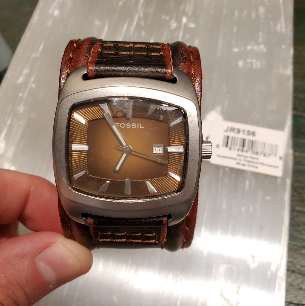 Fossil JR9156 Leather Cuff Watch NWT